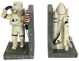 Astronaut Outer Space Shuttle Rocket Ship Bookends Boys Bedroom Decor Science - Picture 1 of 12