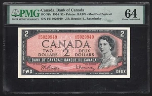 1954 Canada, $2 Two Dollars, Beattie-Rasminsky, BC-38b, Pick-76b, PMG 64 UNC - Picture 1 of 4