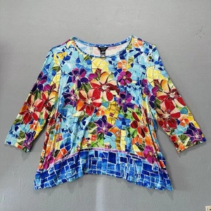 Camicia tunica Ali Miles Artsy floreale mosaico piastrelle donna taglie forti 3XL colorata - Foto 1 di 7
