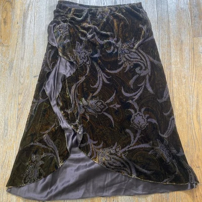 Lauren Ralph Lauren Velvet Maxi Skirt Sz XL Brown Paisley Ruffles Coquette Silk - Image 1 of 4