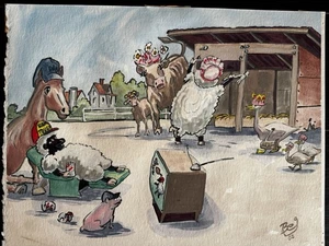 Watercolor Paintings Original BEJ 2002 RAM TOUGH Western Comical Illustration - Picture 1 of 9