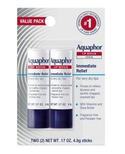 Aquaphor Lippenreparaturstift beruhigt trockene rissige Lippen 2 x 0,17 Oz. Sticks - Bild 1 von 6