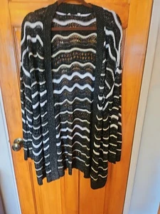 Italian Designer Women's Open Front Lace Cardigan Black White Size 2X-3X NWOT - Picture 1 of 6