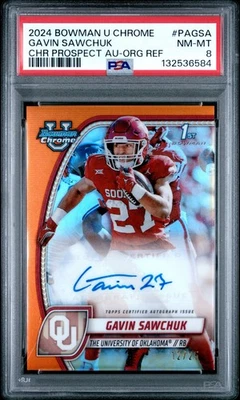 2024 Bowman University cromo Gavin Sawchuk naranja refractor automático #12/25 PSA 8 Foto 1 de 2