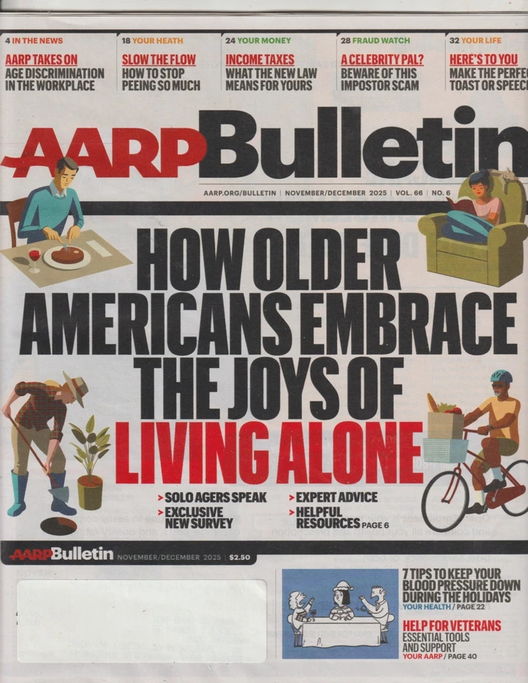 AARP BULLETIN 2025 Nov/Dec Older Americans Embrace Living Alone, Hypertension - Image 1 of 1