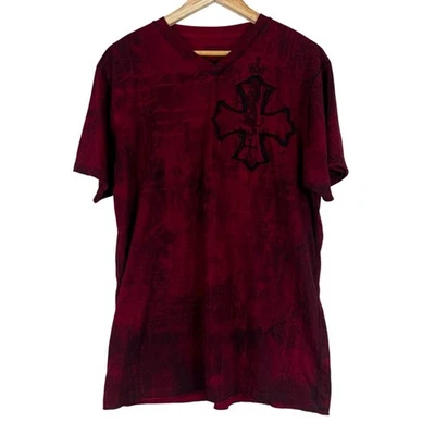 Camiseta Gráfica Retrofit De Colección Para Hombres L Cruz Roja Y2K Grunge Rocker Patinador Motociclista Foto 1 de 4