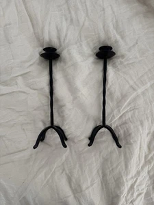 Black Wrought Iron Candle Holders (Set of 2) 10" - Picture 1 of 6