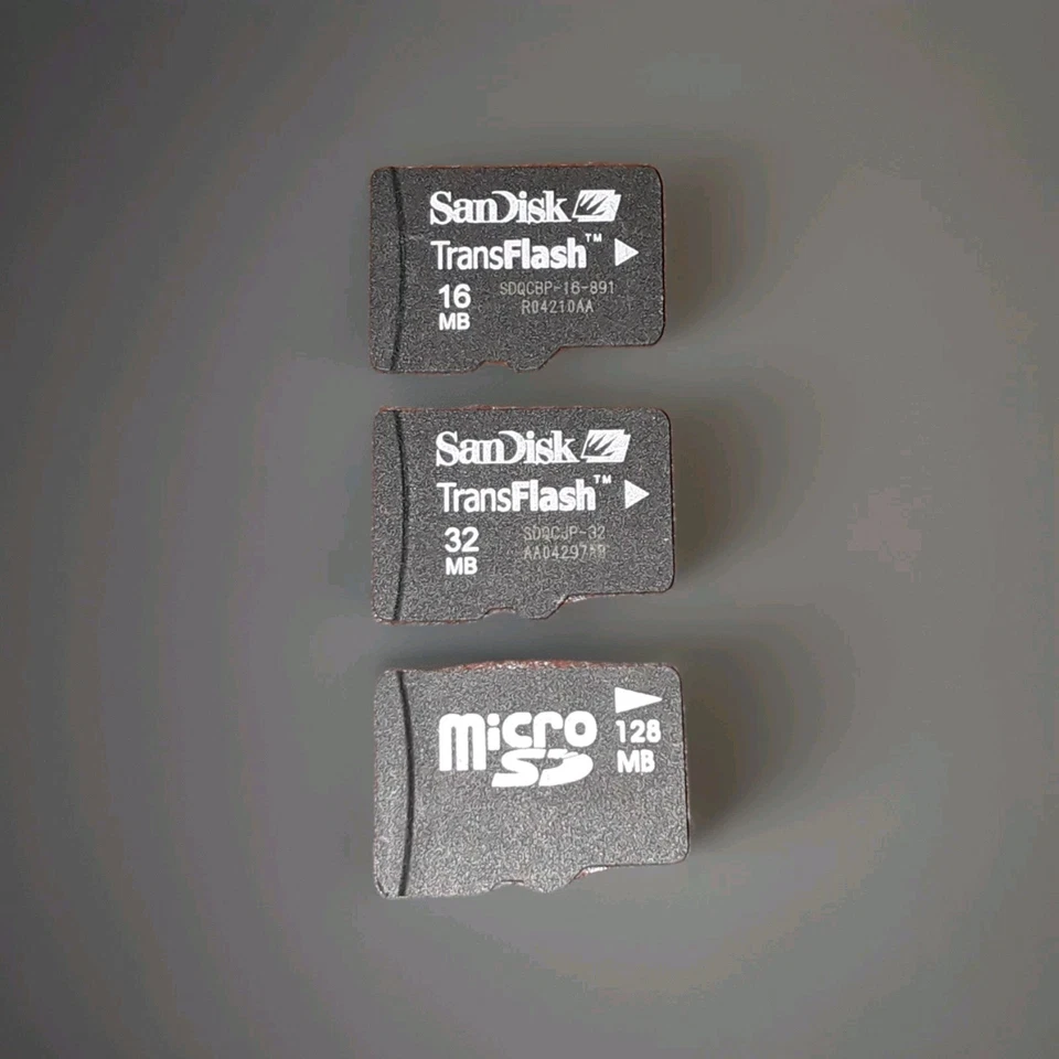x3 SanDisk 16MB 32MB 128MB Micro SD Card - For Older Camera Phone Memory JobLot - Image 1 of 3