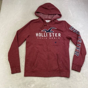Hollister California Red Zip Up Hoodie Mens Size Large Logo Graphic - Picture 1 of 9