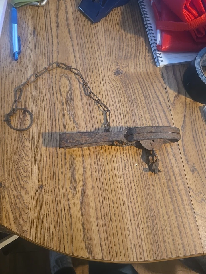 Vintage Small Game Trap Victor Rusty Old with Chain - Image 1 of 4