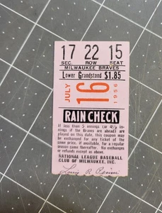 Milwaukee Braves Baseball 16.07.1956 Hank Aaron Triple 17 22 15 Ticket Stub - Bild 1 von 2