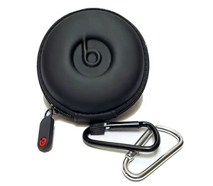 Round Pocket Case for Beats In-Ear Earphones with BLACK & SILVER Carabiner/Hook - Picture 1 of 5