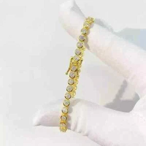 6 CTW Round Cut Moissanite 7" Inch Bezel Tennis Bracelet 14K Yellow Gold Plated - Picture 1 of 6