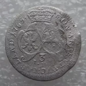 Moneta Argento Curlandia 3 Grossus Groszy 1765 IFS Rara Ernst Johann Biron Vk - Foto 1 di 7