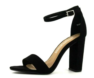 Pretty Little Thing Damen-Sandalen UK 5 EU 38 schwarz Wildlederimitat hoher Blockabsatz - Bild 1 von 5