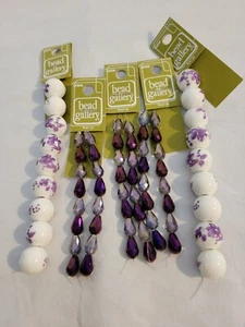 Beads Jewelry Making NEW Purple w Floral Shades of Purple lot of 5 - Picture 1 of 8