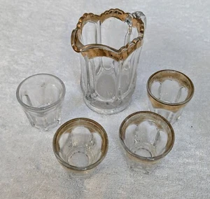 EAPG Heisey Colonial (Peerless) #300 Small Pitcher Gold Stain And Glasses - Picture 1 of 4