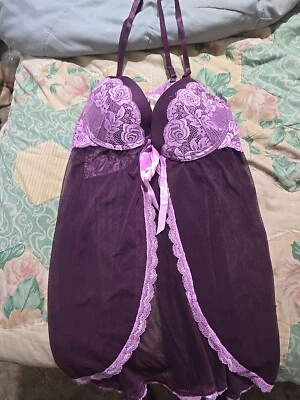 Jessica Simpson, Babydoll de Encaje Púrpura Push Up Sujetador Lencería/Ropa de Noche M  Foto 1 de 4