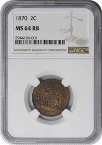 1870 Two Cent Piece MS64RB NGC - Picture 1 of 4