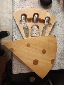 Legacy Picnic Time Swiss Cheese Wedge Swivel Cheese Board Stainless Steel Knives - Picture 1 of 4