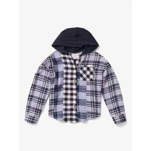 Justice Girls Long Sleeve Plaid Flannel With Hood-Purple-Medium (10)-NWT - Picture 1 of 4