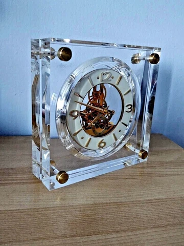 Vintage Seiko Skeleton Brass/Lucite Quartz Mantel Desk Table Clock Japan Cover