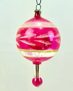 Vintage Pink Two Tier Drop Balloon Valentine Christmas Glass Ornament Germany - Picture 1 of 4