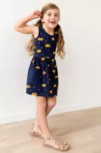 Hanna Andersson Hot Dog Dress 8 So Breezy Sundress Whimsical Play Navy Pockets - Picture 1 of 10