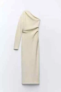 Zara Womens Midi Dress Size L Cream Ivory Textured One Sleeve 8805/017 NWT - Picture 1 of 16