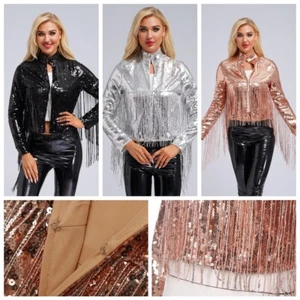 Cappotto donna cosplay giacche streetwear capospalla blazer glitter discoteca nappa - Foto 1 di 45