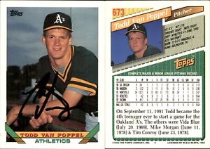 Todd Van Poppel Signed 1993 Topps #673 Card Oakland Athletics Auto AU
