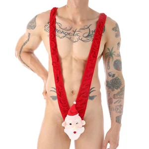 Hombres Monos Mankini Una Pieza Ropa Interior Tanga Body Elástico Navidad Santa - Imagen 1 de 12