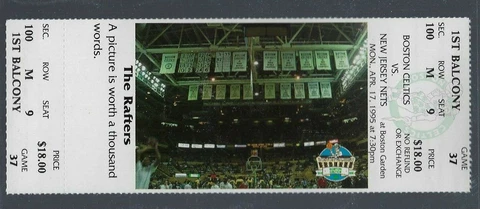 RAFTERS - FINAL YEAR BOSTON GARDEN VINTAGE 1995 NBA CELTICS FULL TICKET APR 17 Cover