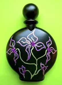 Vintage LARGE Jenny Blair JBD Silver Black Floral Jewel Perfume Bottle & Stopper - Picture 1 of 4