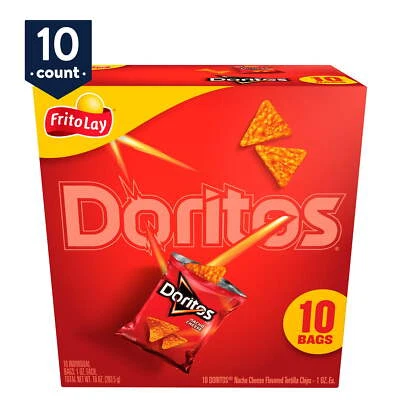 Doritos Nacho Cheese Tortilla Snack Chips 1 Oz 10 Ct Bags Same Day Fast Ship New - Image 1 of 4