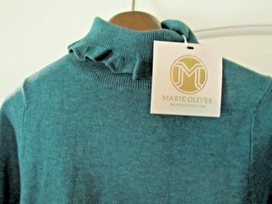 NWT MARIE OLIVER Corgan Turtleneck Size S Ruffled Collar & Sleeves Color OCEAN - Picture 1 of 5