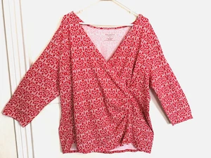 Talbots Womens Blouse 3X Plus Red White V-Neck Wrap Shirt Top 3/4 Sleeve Boho - Picture 1 of 4