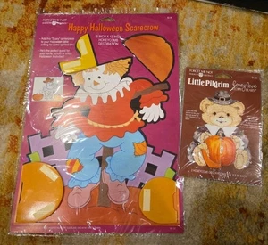 New Old Stock Vintage Diecut Honeycomb Scarecrow &Pumpkin Halloween Thanksgiving - Picture 1 of 5