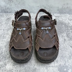 Vintage Skechers Plateau Sandalen Jugend Gr. 2 braun Leder Blumenanhänger Kinder 86250L - Bild 1 von 9