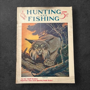 Vintage Hunting And Fishing Magazine January 1929 Canada Lynx Cat Art Cover - Picture 1 of 4