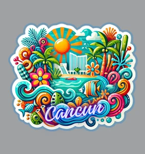 Cancun Mexico Fridge Magnet or Laptop Sticker - Picture 1 of 18