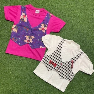 Vintage 80s 90s Girls Vest Teddy Bear & Bows Detail T Shirt Lot of 2 Sz 5/6 - Picture 1 of 7