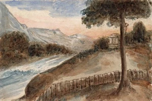 EMMA ELEONORA KENDRICK (1788-1871) - Miniature Painting RIVER & TREE LANDSCAPE - Picture 1 of 2