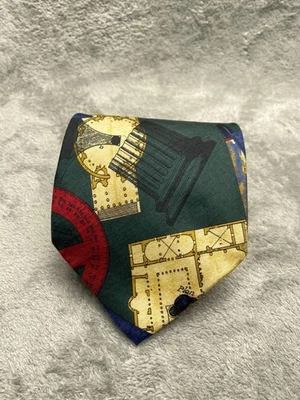 Corbata de seda 100 % italiana Structure para hombre estampado Plan Du Temple multicolor Foto 1 de 4