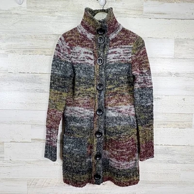 Kensie Womens Sweater Coat Cardigan Button Up Striped Multicolor Marled Small - Image 1 of 4