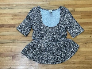 Maeve Anthropologie Peplum Blouse Top Women's XS White Leopard Print Scoop-Neck - Picture 1 of 8