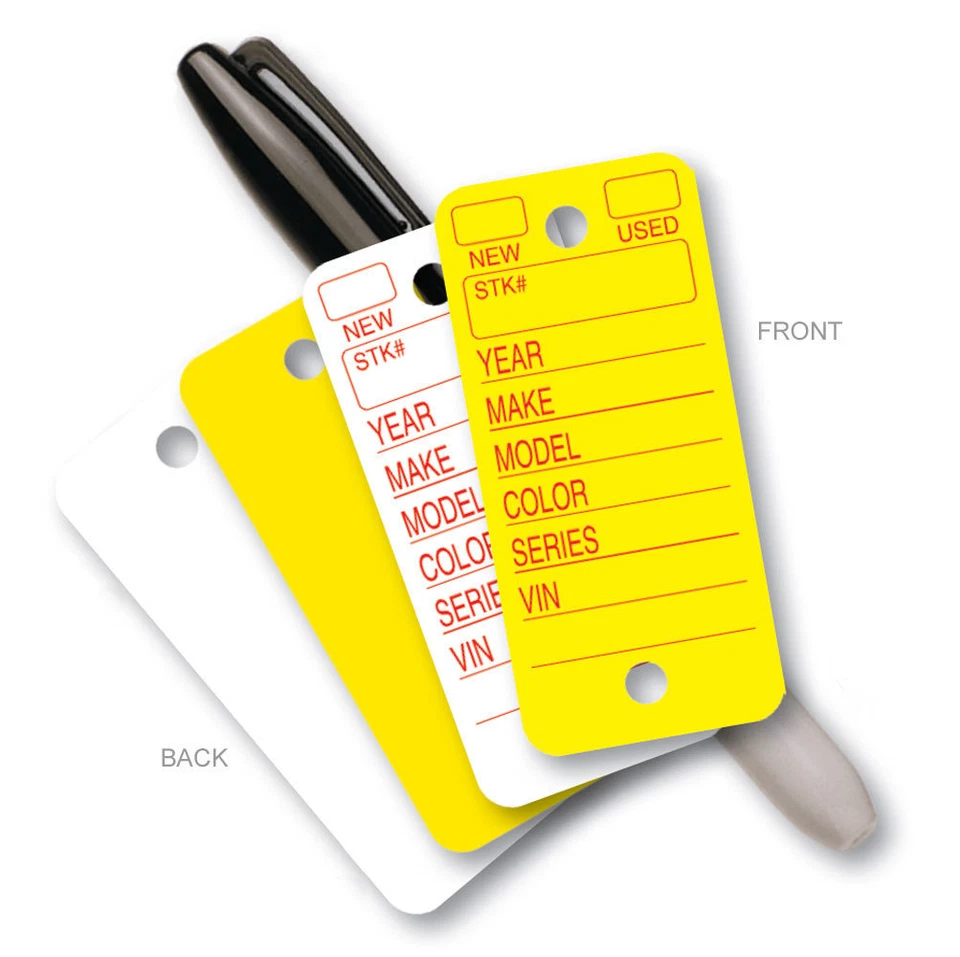 Poly Tag Rounded Corner Plastic Car Key Tags - White or Yellow (250 per box) - Image 1 of 2