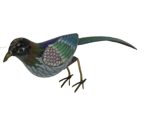 Cloisonne Enameled Exotic Pheasant Bird Figurine 14.5 Inches Long No Base - Picture 1 of 14