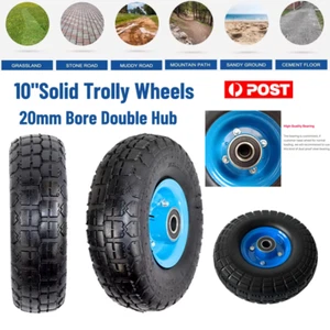 2x 10"Replacement Solid Trolly Wheels 20mm Bore Tyre 4.10/3.5-4 Flat Free Black - Picture 1 of 10