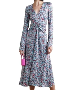 Rotate Birger Christensen Ruched Midi Dress Size 8UK 4US S Midi Floral Party - Picture 1 of 15